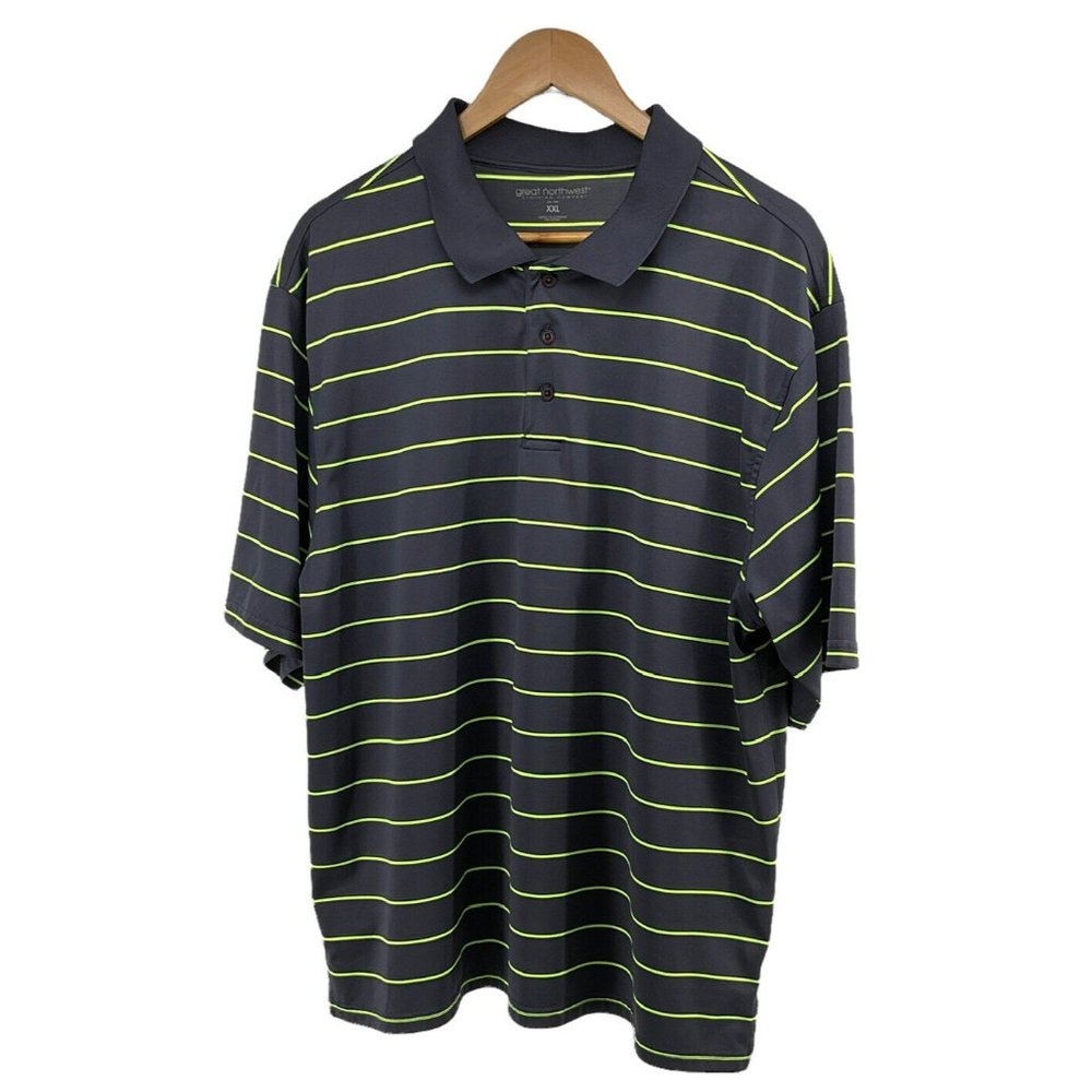 Great Northwest Clothing Co. Golf Polo Shirt Gray Green Stripe Men's Size XXL